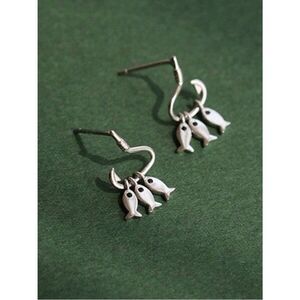 Silver Triple Fish Dangle Earrings A1799